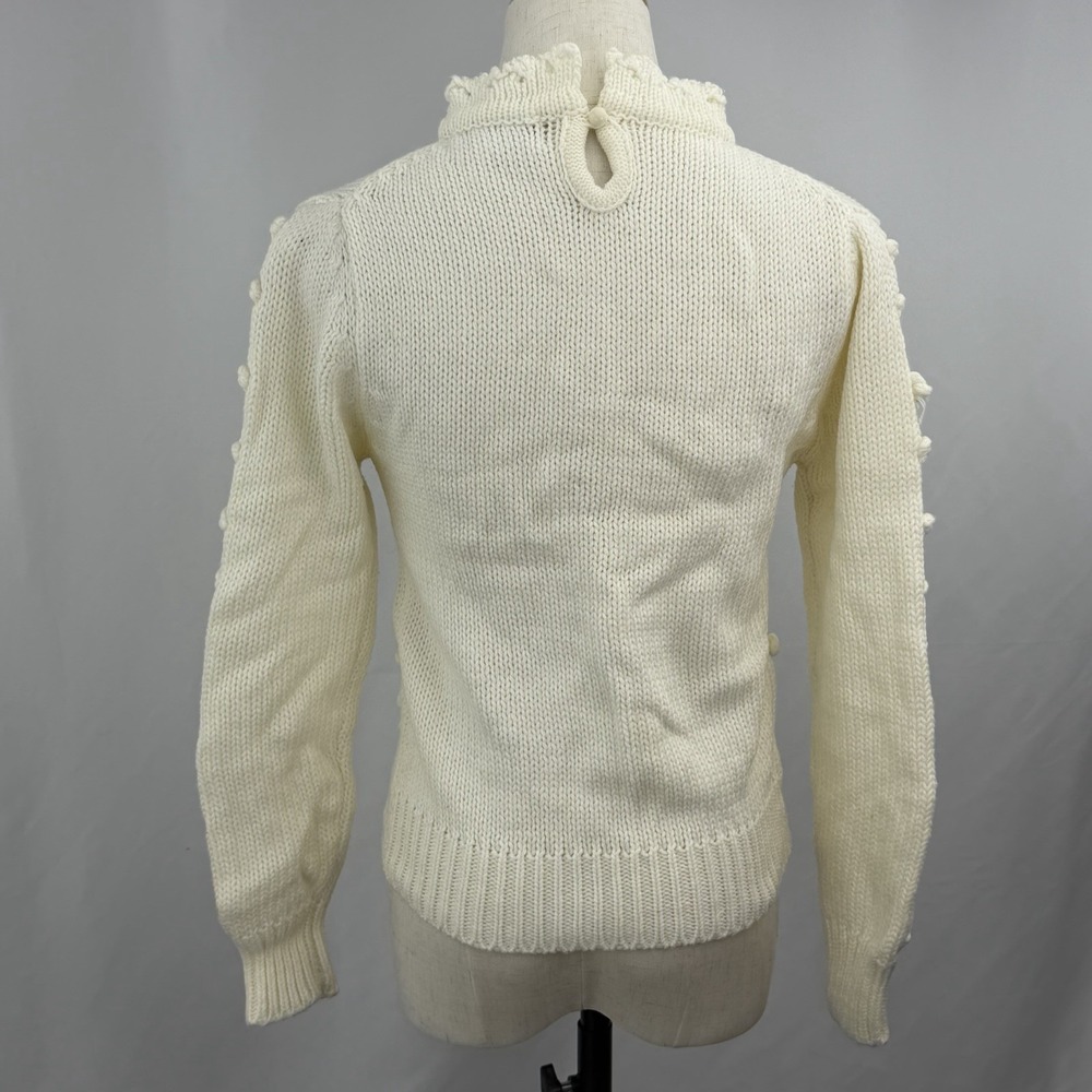 Vintage 80s Floral Knit Sweater 3D Bobble Mock Neck Cottagecore Size Medium - Picture 4 of 6